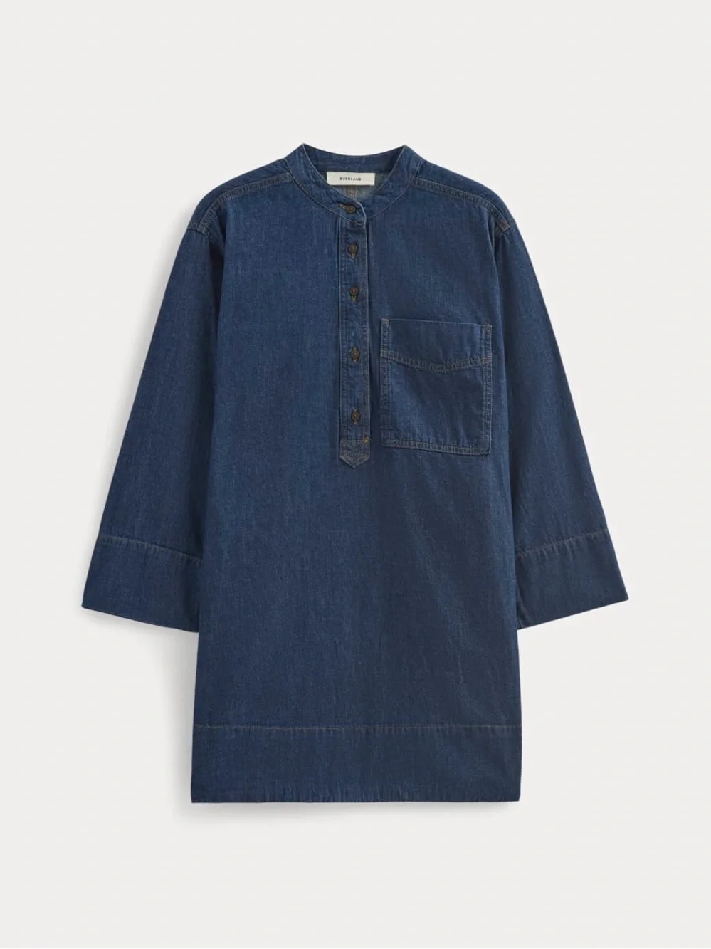 EVERLANE THE DENIM POPOVER DRESS IN DARK INDIGO L